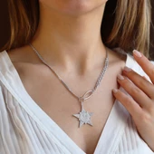 Zirkon Taşlı Gurmet Zincirli Tasarım Yıldız Gümüş Kolye thumbnail 1