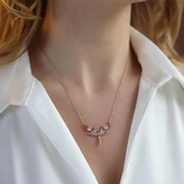 Mikail Meleği Renkli Zirkon Taşlı Rose Gold Kaplama Gümüş Kolye thumbnail 1