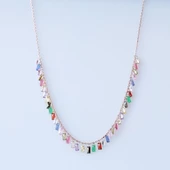 Renkli Zirkon Taşlı Rose Gold Kaplama Gümüş Trend Kolye thumbnail 4