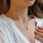 Ay Taşlı Rose Gold Kaplama Doğal Taş Gümüş Kolye thumbnail 1
