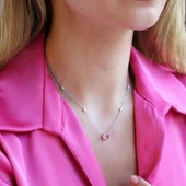 Zarif Tasarım Pembe Baget Taşlı Gümüş Kolye thumbnail 5