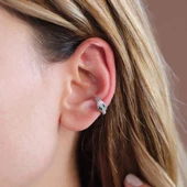 Yeşil Zirkon Taş Detaylı Kıkırdak Yılan Gümüş Küpe thumbnail 1