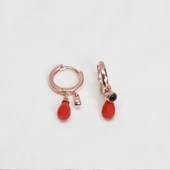 Doğal Mercan Taşlı Rose Gold Kaplama Gümüş Küpe thumbnail 3