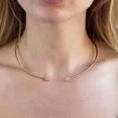Baget ve Damla Taşlı Rose Gold Kaplama Choker Gümüş Kolye - 4