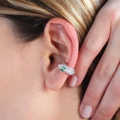 Yeşil Zirkon Taş Detaylı Kıkırdak Yılan Gümüş Küpe thumbnail 3