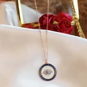 Göz Model Degrade Zirkon Taş Çerçeveli Rose Gold Kaplama Gümüş Kolye thumbnail 3