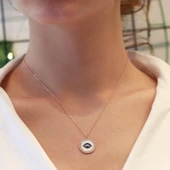 Göz Model Zirkon Taş Çerçeveli Rose Gold Kaplama Gümüş Kolye thumbnail 3