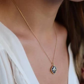 Mavi Mine İşli Gold Kaplama Kutup Yıldızı Gümüş Kolye thumbnail 2