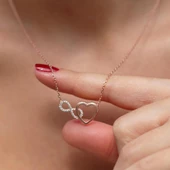 Kalp Sonsuzluk Rose Gold Kaplama Gümüş Kolye thumbnail 3
