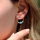 Göz Figürlü Charm Halka Gümüş Küpe thumbnail 1