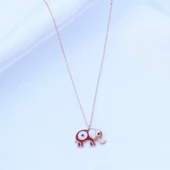 Kırmızı Mine İşli Rose Gold Kaplama Bereket Fili Gümüş Kolye thumbnail 2