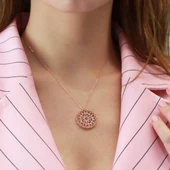 Yaşam Çiçeği Renkli Zirkon Taşlı Rose Gold Kaplama Gümüş Kolye thumbnail 1