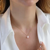 Mini Kalpli Kuvars Taşlı Gold Kaplama Gümüş Kolye thumbnail 4