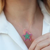 Renkli Zirkon Taşlı Alice Star Rose Gold Kaplama Gümüş Kolye thumbnail 5