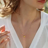 Sitrin Taşlı Gold Kaplama Sevgili Kalp Gümüş Kolye thumbnail 1