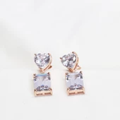 Kalpli Zirkon Taşlı Emerald Kesim Rose Gold Kaplama Gümüş Küpe thumbnail 2