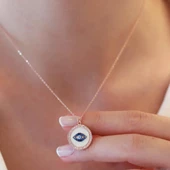 Göz Model Zirkon Taş Çerçeveli Rose Gold Kaplama Gümüş Kolye thumbnail 1