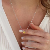 Sitrin Taşlı Sevgili Kalp Gümüş Kolye thumbnail 3