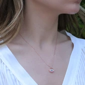 Yuvarlak Göz Modeli Zirkon Taşlı Rose Gold Kaplama Gümüş Kolye thumbnail 1