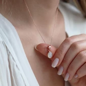 Ay Taşlı Rose Gold Kaplama Doğal Taş Gümüş Kolye thumbnail 2