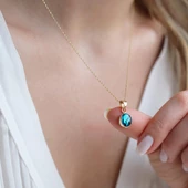 Labradorit Doğal  Taş Gold Kaplama Gümüş Kolye thumbnail 5