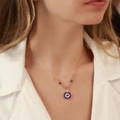 Nazar Boncuklu Nar Modeli Rose Gold Kaplama Gümüş Kolye thumbnail 1