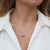 Renkli Zirkon Taşlı Çiçek Gümüş Kolye thumbnail 1