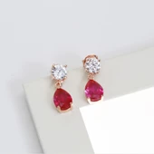 Pembe Zirkon Taşlı Damla Rose Gold Kaplama Gümüş Küpe thumbnail 3