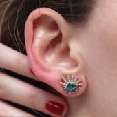 Renkli Taşlı Gold Kaplama Göz Gümüş Küpe thumbnail 1