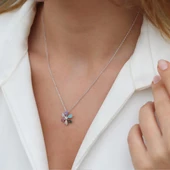 Renkli Zirkon Taşlı Çiçek Gümüş Kolye thumbnail 4