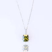 Zultanit Taşlı Kare Lotus Çiçeği Gümüş Kolye thumbnail 4