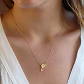 Sarı Mine İşli Gold Kaplama Gezegen Kolye thumbnail 1