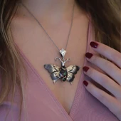 Mistik Topaz Taşlı 925 Ayar Gümüş Tasarım Hareketli Kelebek Kolye thumbnail 1