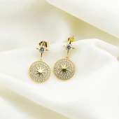 Zirkon Taşlı Gold Kaplama Kutup Yıldızı Gümüş Küpe thumbnail 5