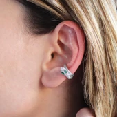 Yeşil Zirkon Taş Detaylı Kıkırdak Yılan Gümüş Küpe thumbnail 2