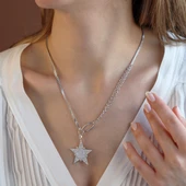 Zirkon Taşlı Gurmet Zincirli Tasarım Yıldız Gümüş Kolye thumbnail 4