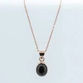 Doğal Onix Taş Rose Gold Kaplama Gümüş Kolye thumbnail 4