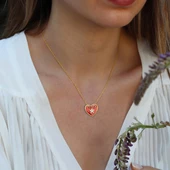 Kırmızı Mine İşli Yıldız Charmlı Gold Kaplama Gümüş Kolye thumbnail 1