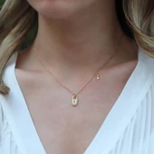 Zirkon Taşlı Anahtar Kilit Gold Kaplama Gümüş Kolye thumbnail 3