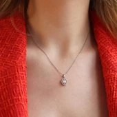 Baget Kesim Zirkon Taşlı Elips Gümüş Kolye thumbnail 5