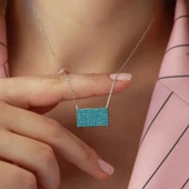 Turkuaz Taşlı Dikdörtgen Gümüş Kolye thumbnail 1