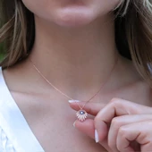 Zirkon Taşlı Göz Modeli Rose Gold Kaplama Gümüş Kolye thumbnail 3