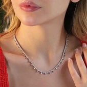 Renkli Taşlı Su Yolu Gümüş Kolye thumbnail 1