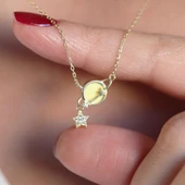 Sarı Mine İşli Gold Kaplama Gezegen Kolye thumbnail 2