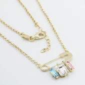 Swarovski Taşlı Çengelli İğne Modeli Gold Kaplama Gümüş Kolye thumbnail 4