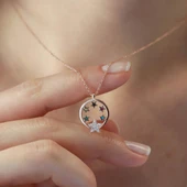 Yıldız Hilal Renkli Zirkon Taşlı Rose Gold Kaplama Gümüş kolye thumbnail 3