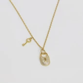 Zirkon Taşlı Anahtar Kilit Gold Kaplama Gümüş Kolye thumbnail 4