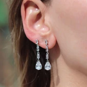 Zirkon Taşlı Damla Sallantılı Gümüş Küpe thumbnail 1