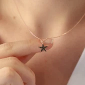 Mini Yıldız Siyah Zirkon Taşlı Rose Gold Kaplama Gümüş Kolye thumbnail 1