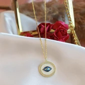 Göz Model Zirkon Taş Çerçeveli Gold Kaplama Gümüş Kolye thumbnail 3